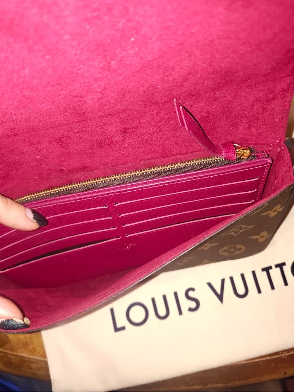 Louis Vuitton Brown Monogram Chain Wallet with Fuchsia Cardholder - Picture 2 of 5